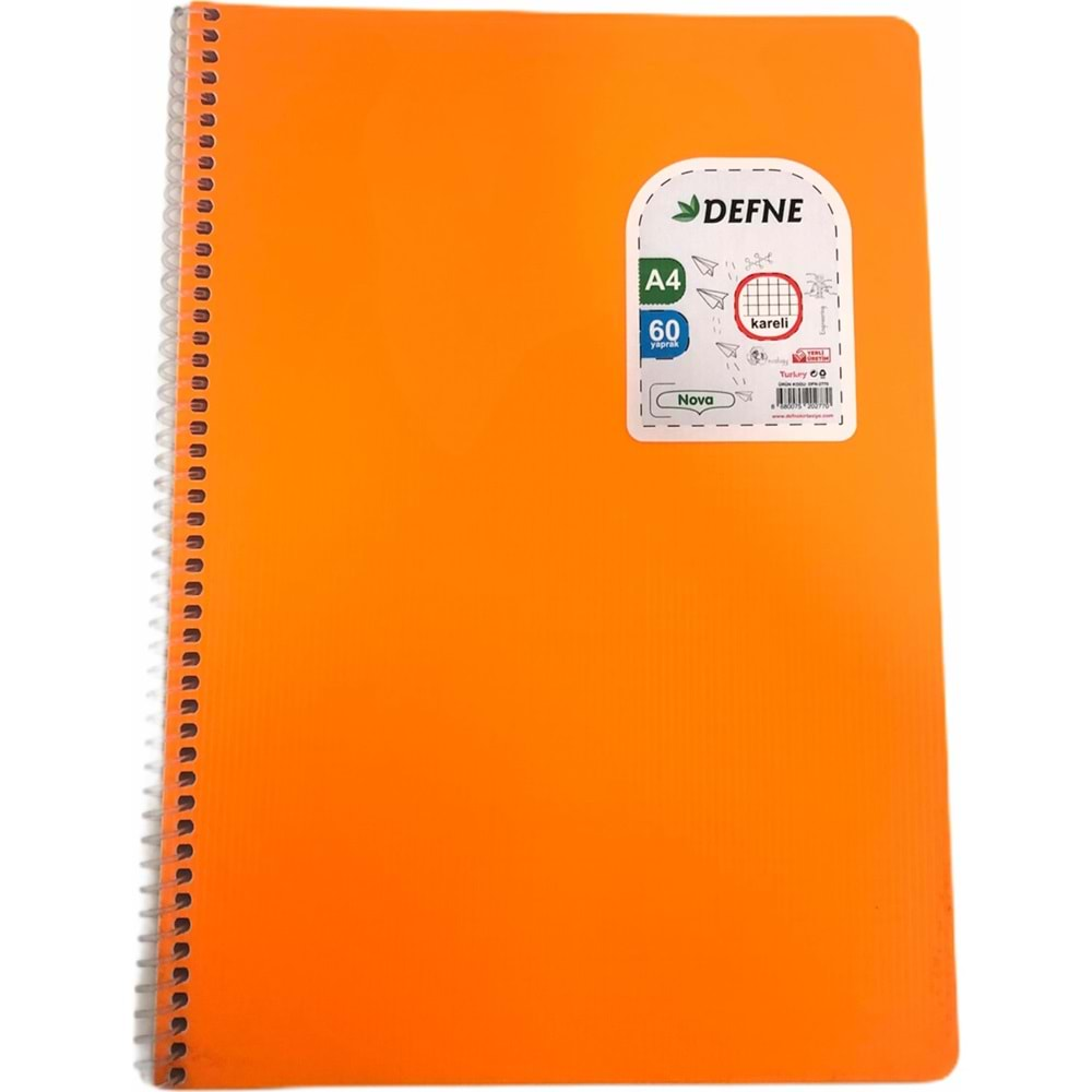 DEFNE NOVA A4 SPİRALLİ PP KAPAK 60 YAPRAK ÇİZGİLİ DEFTER-DFN-2787