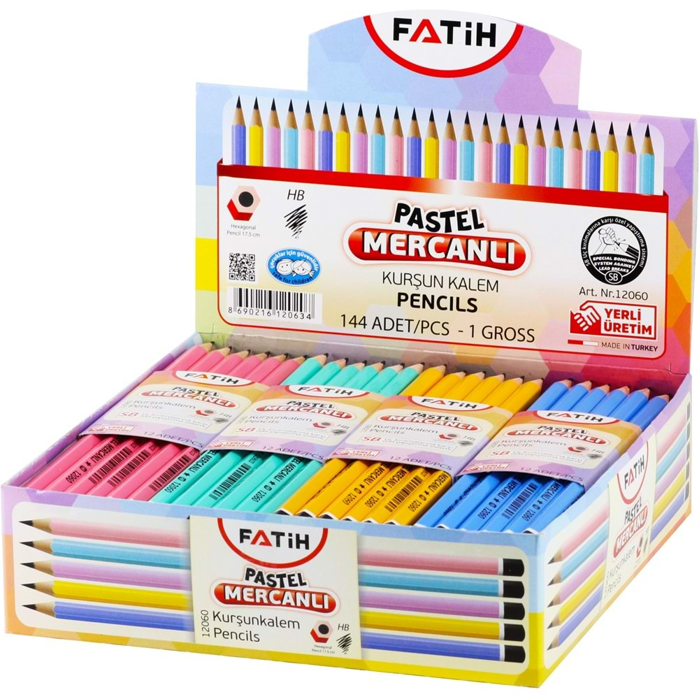 FATİH KÖŞELİ MERCANLI PASTEL RENKLİ KURŞUN KALEM-12060