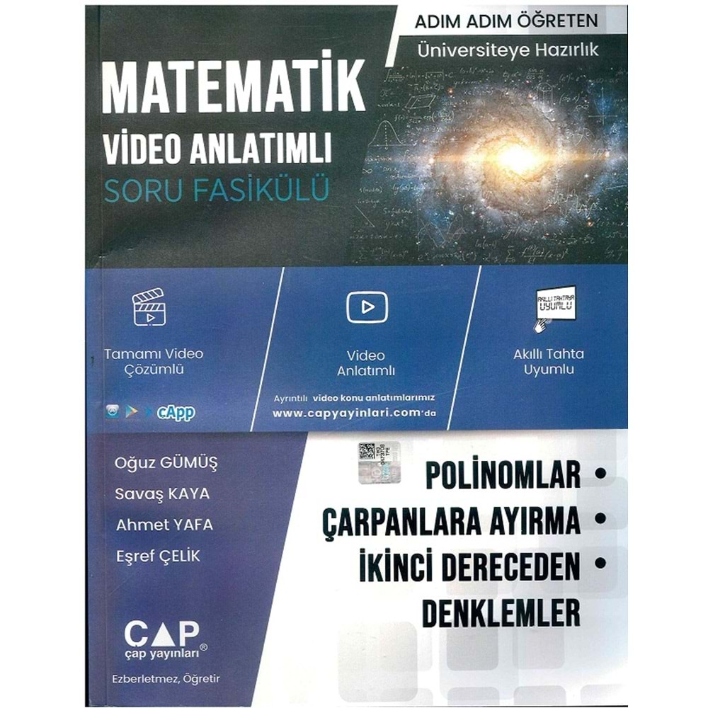 ÇAP TYT MATEMATİK POLİNOMLAR-ÇARPANLARA AYIRMA-İKİNCİ DERECEDEN DENKLEMLER VİDEO ANLATIMLI SORU FASİKÜLÜ-2025