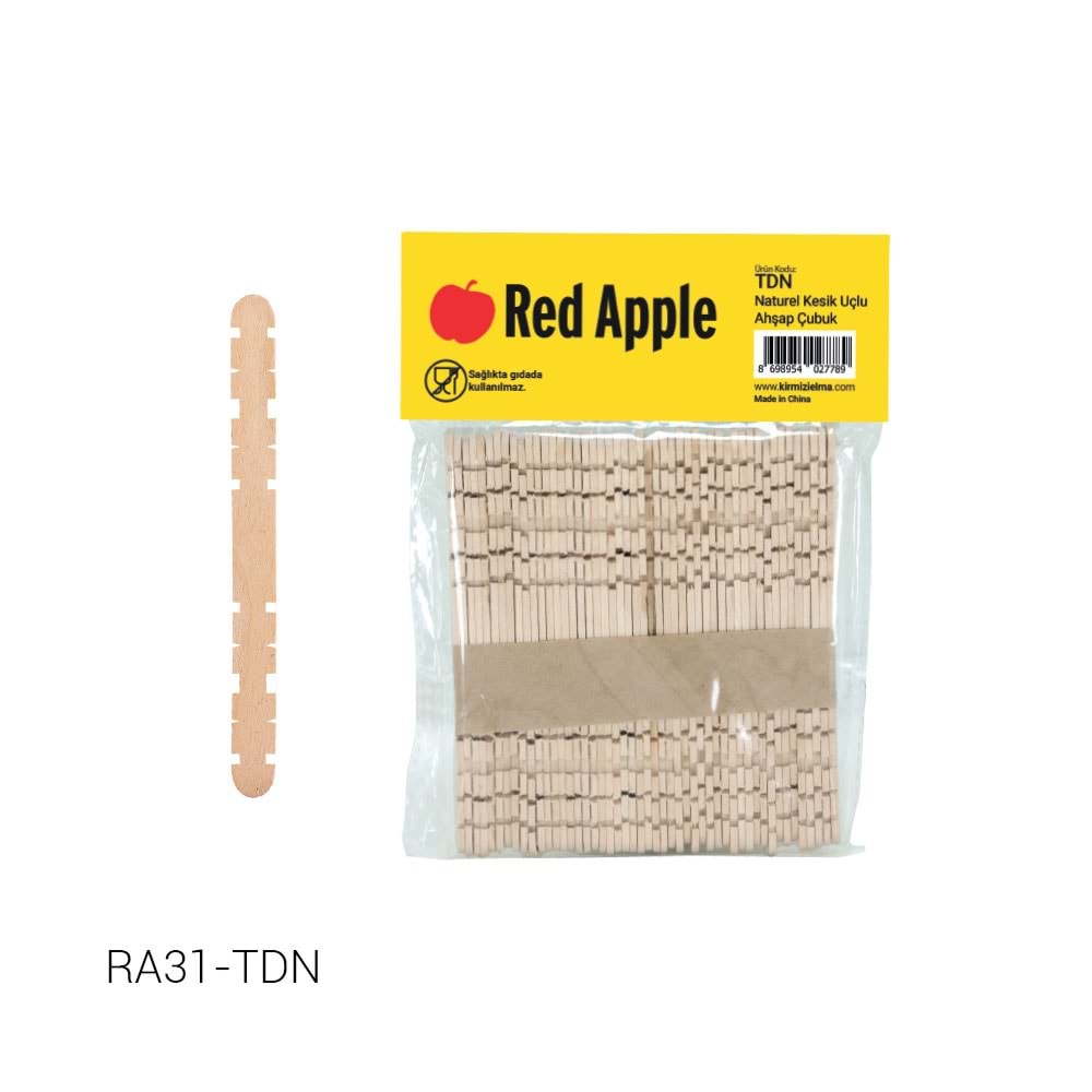 RED APPLE TAHTA ÇUBUK KESİK UÇLU NATUREL DİL ÇUBUĞU-RA31-TDN