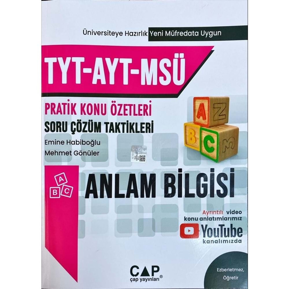 ÇAP TYT AYT MSÜ ANLAM BİLGİSİ PRATİK KONU ÖZETLERİ SORU ÇÖZÜM TAKTİKLERİ-2025