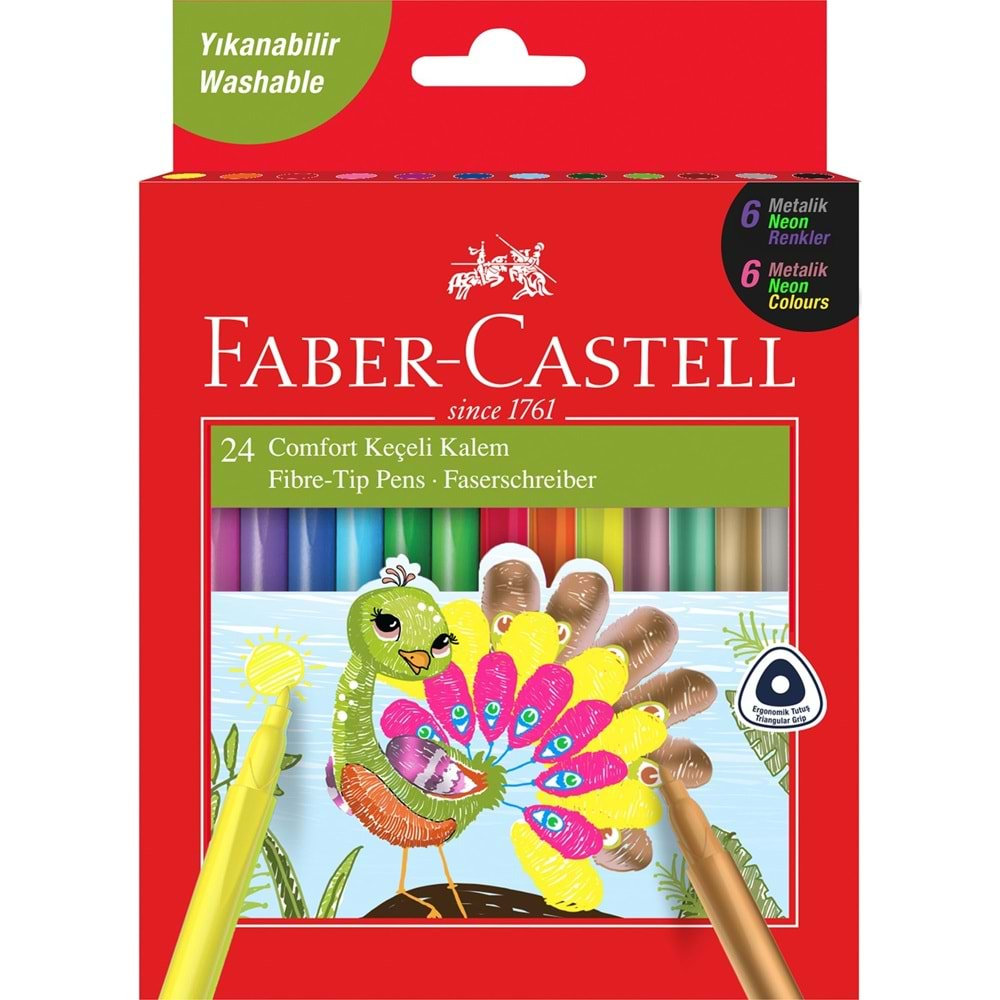 FABER CASTELL COMFORT KEÇELİ KALEM 24 LÜ 6 NEON-6 METALİK-12 KLASİK RENKLER