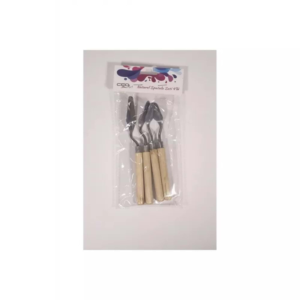 CEOART METAL SPATULA 4 LÜ SET(NATUREL AHŞAP SAP)-VTK-10550