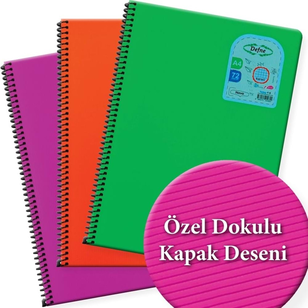 DEFNE NOVA A4 PP KAPAK SPİRALLİ 60/4 KARELİ DEFTER