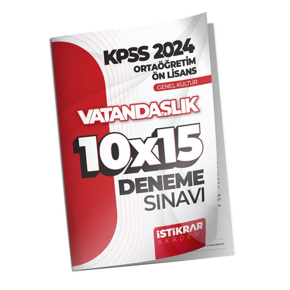 İSTİKRAR AKADEMİ KPSS 2024 ORTAÖĞRETİM-ÖN LİSANS GENEL KÜLTÜR VATANDAŞLIK 10X15 DENEME SINAVI