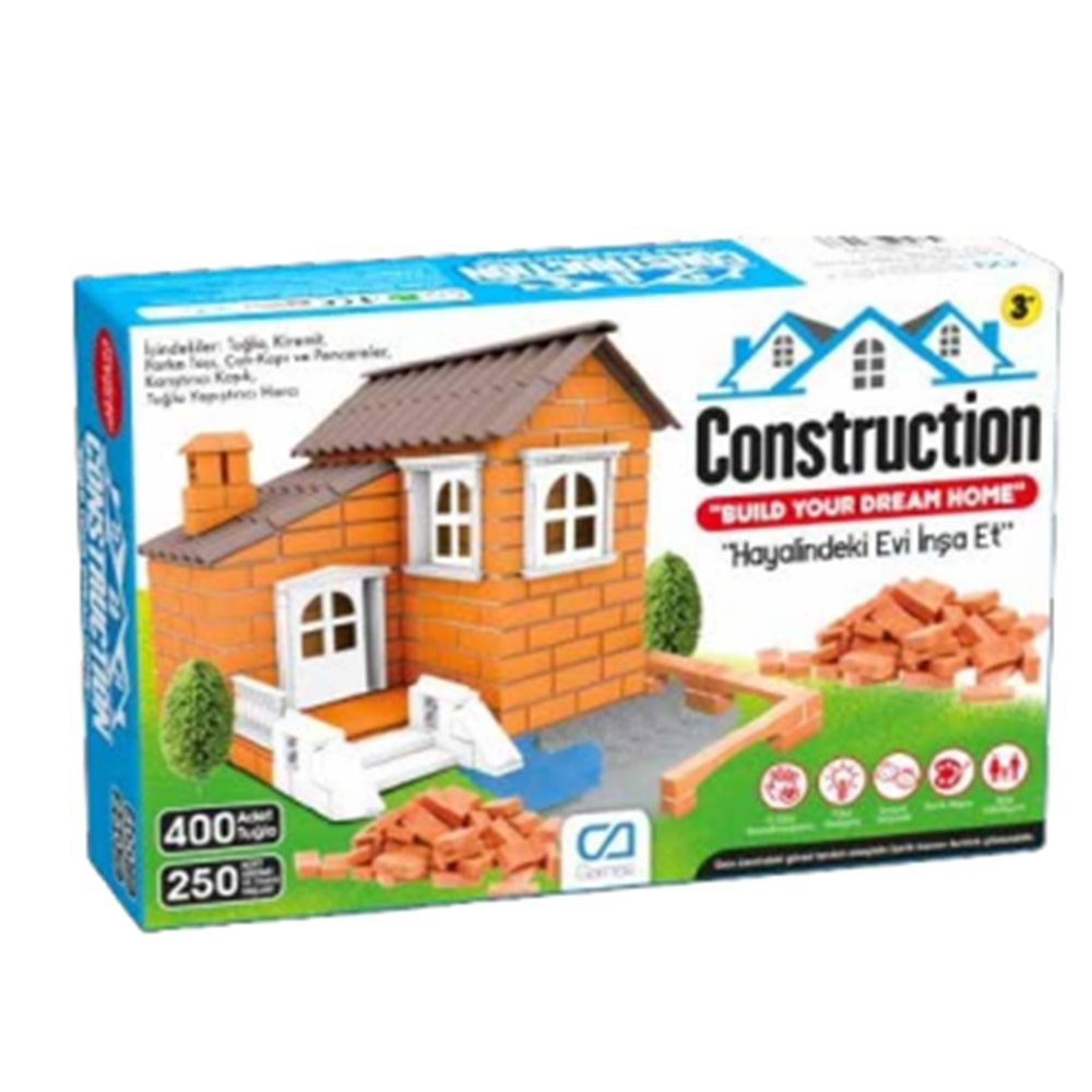 CA GAMES CONSTRUCTION TUĞLA EV 400 ADET TUĞLA+250 ADET KİREMİT VE PARKE TAŞLARI-CA.5285