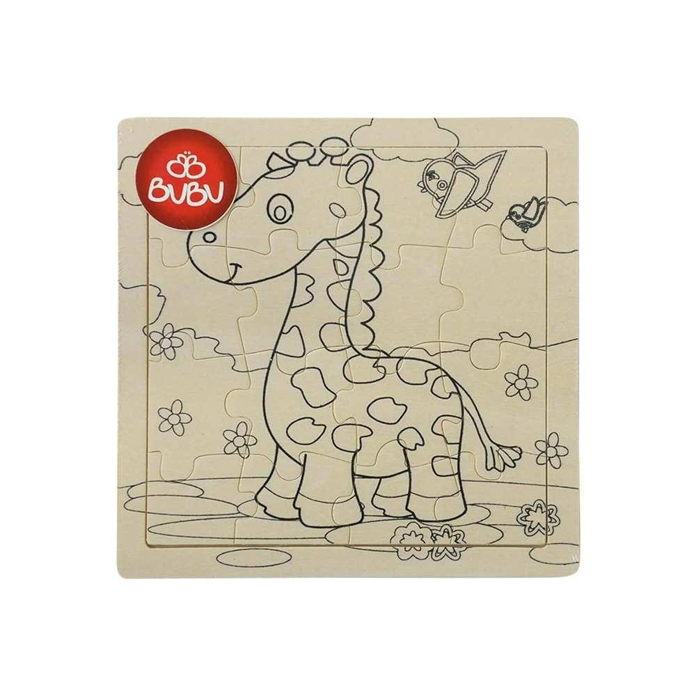 BUBU BOYANABİLİR 16 PARÇA AHŞAP PUZZLE ZÜRAFA FİGÜRLÜ 18*18 CM