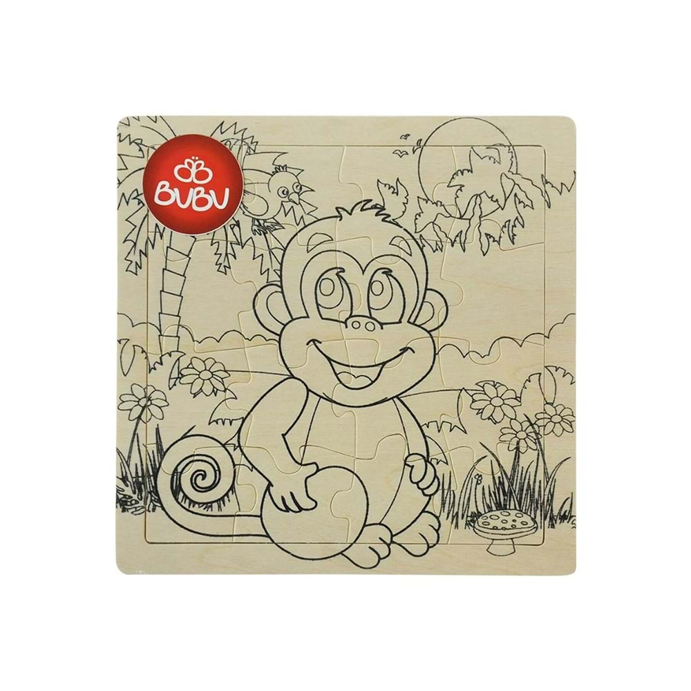 BUBU BOYANABİLİR 16 PARÇA AHŞAP PUZZLE MAYMUN FİGÜRLÜ 18*18 CM