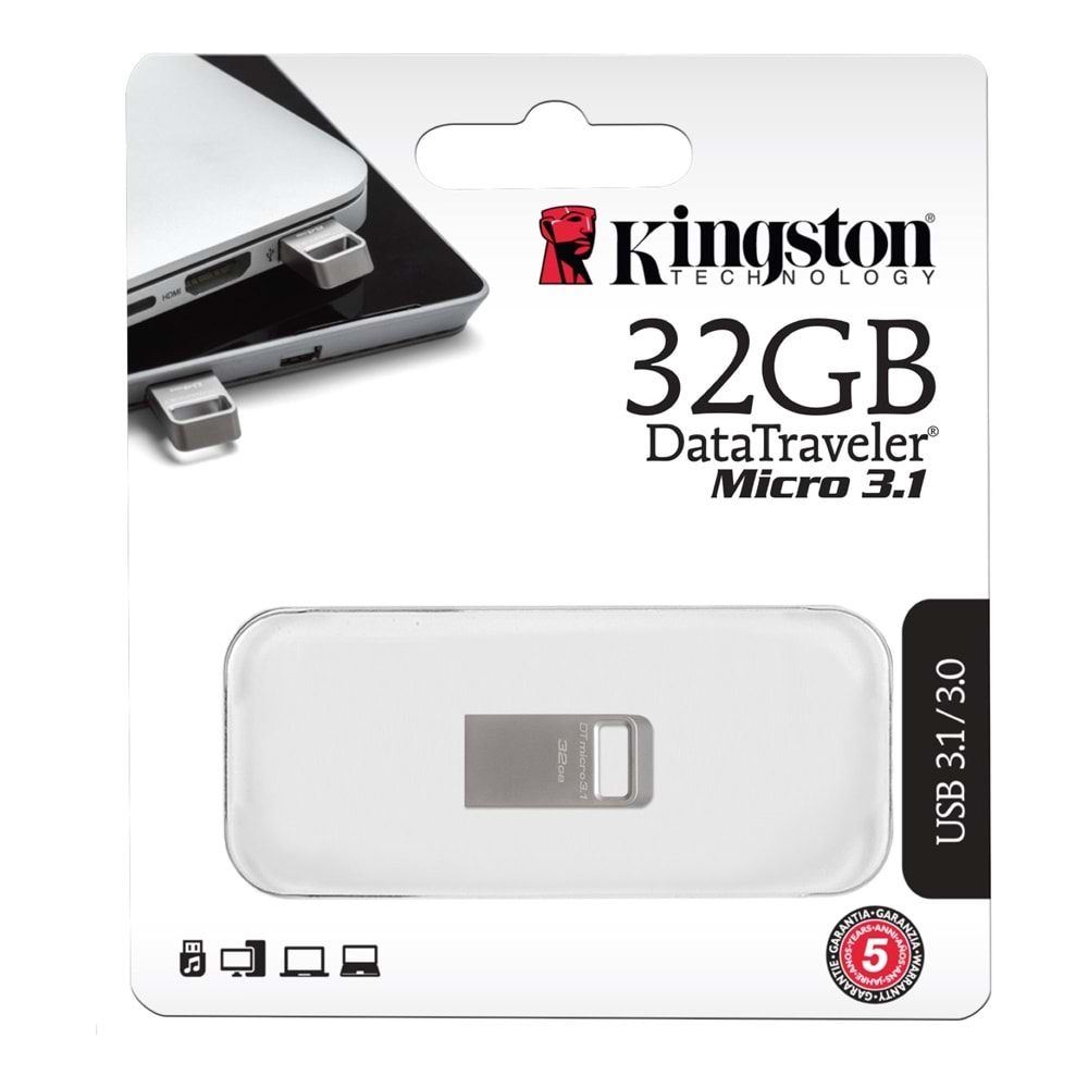 KİNGSTON DTMC3/32 32 GB DTMİCRO USB 3.1/3.0 TYPE-A METAL ULTRA-COMPACT DRİVE FLASH BELLEK