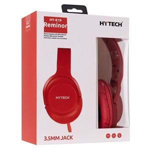 HYTECH HY-K19 REMINOR KIRMIZI 3,5 MM HARİCİ KABLOLU PC TELEFON MİKROFONLU KULAKLIK