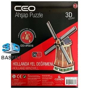 CEO HOLLANDA YEL DEĞİRMENİ 3D BASKILI AHŞAP PUZZLE 36 PARÇA