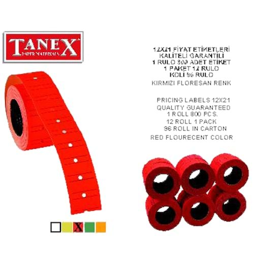 TANEX FİYAT ETİKETİ ÇİZGİLİ 12*21 FOSFORLU KIRMIZI