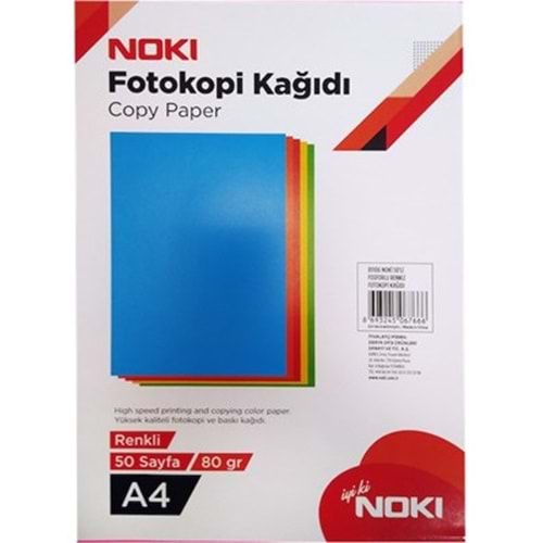 NOKİ A4 80 GR RENKLİ FOTOKOPİ KAĞIDI 50 Lİ - 5 RENK-89106