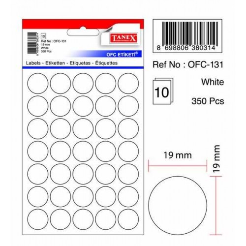 TANEX OFC-131 BEYAZ OFİS ETİKETİ 10 ADET