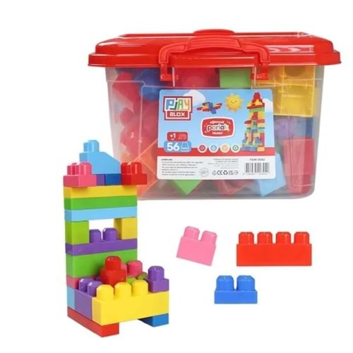 TORU TOYS PLAY BLOX PARLAK 56 PARÇA KOVALI BLOKLAR-3042