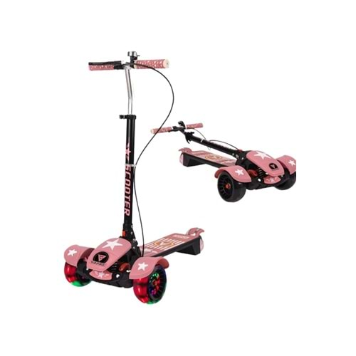 VRPRO PEMBE 3 TEKERLEKLİ LED IŞIKLI BLUETOOTH MÜZİKLİ LED IŞIKLI EL FRENLİ SCOOTER 3+YAŞ 50 KG-3188-48