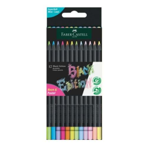 FABER CASTELL BLACK EDİTİON 12 RENK KURU BOYA KALEMİ NEON VE PASTEL RENKLER-116410