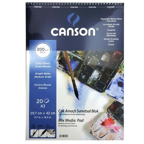 CANSON FİNEFACE ÇOK AMAÇLI RESİM BLOKLARI 200 GR A3 20 YAPRAK ÜSTEN SPİRALLİ