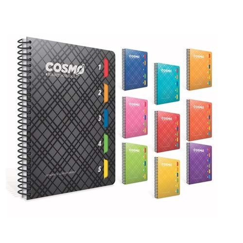 GIPTA COSMO SPİRALLİ 5 SEPERATÖRLÜ PP KAPAK DEFTER 17*24 150 YAPRAK ÇİZGİLİ-3988