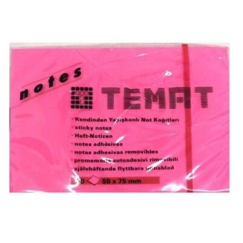 TEMAT YAPIŞKANLI NOT KAĞIDI 50*75 MM FOSFORLU PEMBE-11609