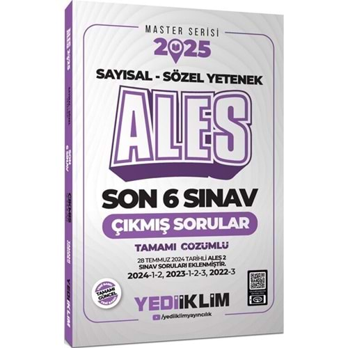 YEDİİKLİM ALES MASTER SERİSİ SAYISAL-SÖZEL YETENEK SON 6 SINAV TAMAMI ÇÖZÜMLÜ ÇIKMIŞ SORULAR-2025