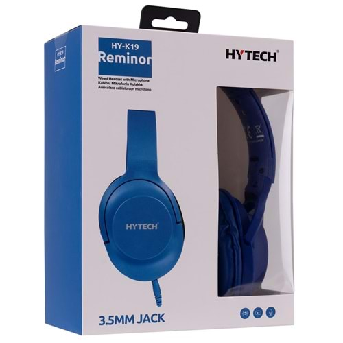 HYTECH HY-219 REMINOR MAVİ 3,5 MM HARİCİ KABLOLU PC TELEFON MİKROFONLU KULAKLIK