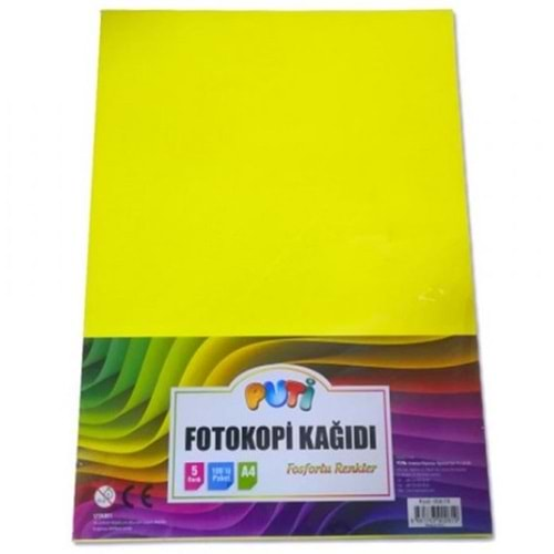 PUTİ FOSFORLU A4 RENKLİ FOTOKOPİ KAĞIDI 100 LÜ 5 RENK-00619