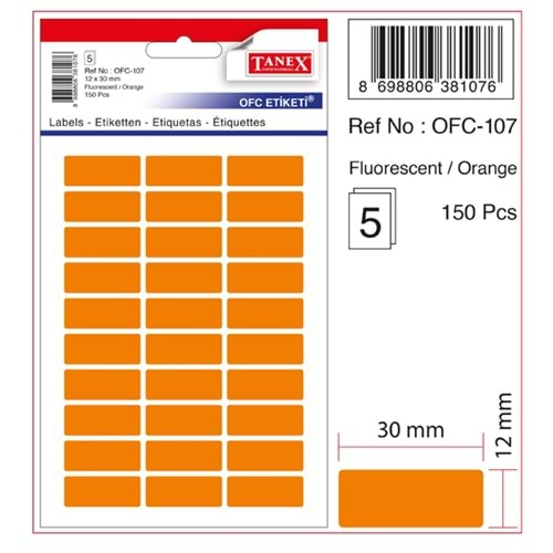 TANEX OFC-107 TURUNCU OFİS ETİKETİ 5 ADET 12*30