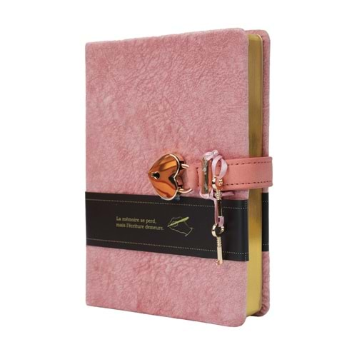 VJ HUSH CAT LOCK JOURNAL 13*18 CM 80 GR 160 YAPRAK ÇİZGİLİ PEMBE KİLİTLİ DEFTER-9306