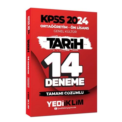 YEDİİKLİM KPSS ORTAÖĞRETİM-ÖN LİSANS GENEL KÜLTÜR TARİH TAMAMI ÇÖZÜMLÜ 14 DENEME-2024