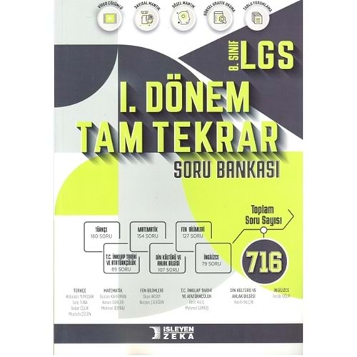 İŞLEYEN ZEKA 8.SINIF LGS 1.DÖNEM TAM TEKRAR SORU BANKASI-2023