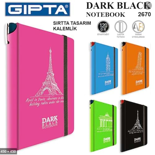 GIPTA DARK 13*21 SİYAH YAPRAK NOT DEFTERİ 64 YP 2670