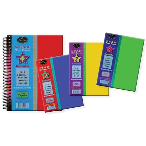 DEFNE STAR P.P KAPAK A4 8+3+1 300 YAPRAK SEPARATÖRLÜ AYRAÇLI DEFTER-DFN-2299