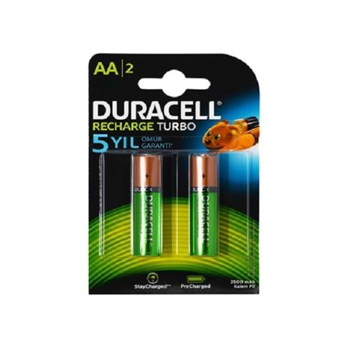 DURACELL AA ŞARZLI KALEM PİL İKİLİ 2500 MAH