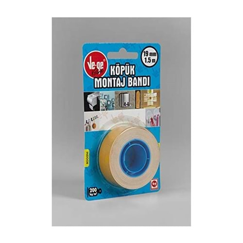 VEGE ÇİFT TARAFLI KÖPÜK BANT 19 MM *1,5 MT BLSLİ NO:1 İÇ ORTAM