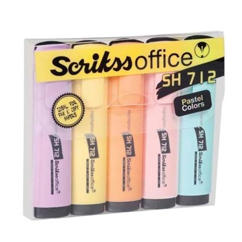 SCRİKSS OFFİCE PASTEL RENKLER FOSFORLU KALEM 5 Lİ BLİSTER SH712