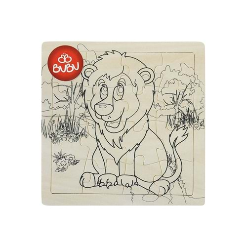 BUBU BOYANABİLİR 16 PARÇA AHŞAP PUZZLE ASLAN FİGÜRLÜ 18*18 CM