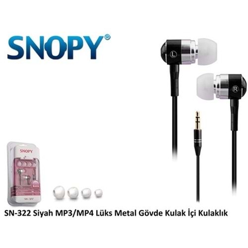 SNOPY SN-322 KULAK İÇİ KULAKLIK METAL GÖVDE SİYAH