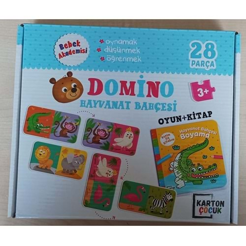 KARTON ÇOCUK BEBEK AKADEMİSİ DOMİNO HAYVANAT BAHÇESİ OYUN+KİTAP 28 PARÇA 3+YAŞ