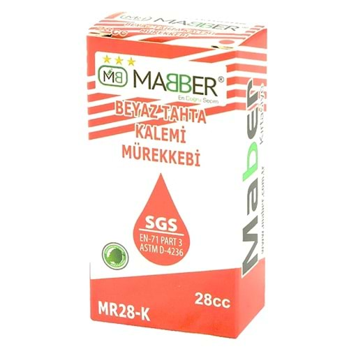 MABBER 28CC BEYAZ TAHTA KALEMİ MÜREKKEBİ KIRMIZI MR28-K