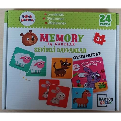 KARTON ÇOCUK BEBEK AKADEMİSİ MEMORY EŞ KARTLAR SEVİMLİ HAYVANLAR OYUN+KİTAP 24 PARÇA 3+YAŞ