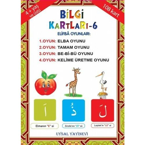 BİLGİ KARTLARI-6(4+YAŞ);ELİFBA OYUNLARI-108 KART-UYSAL YAYINEVİ