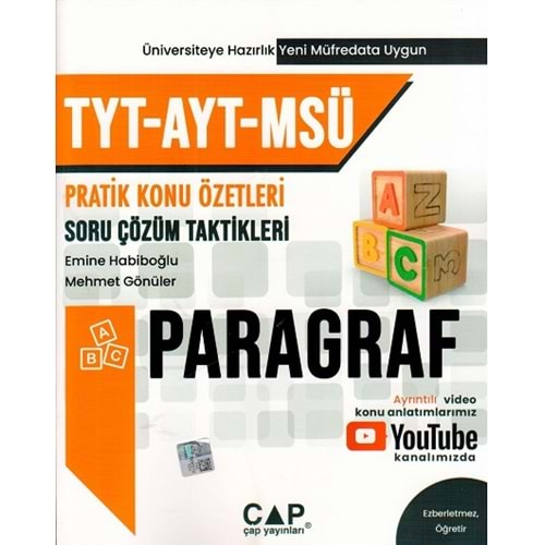 ÇAP TYT-AYT-MSÜ PARAGRAF KONU ÖZETLİ SORU ÇÖZÜMLERİ-2024