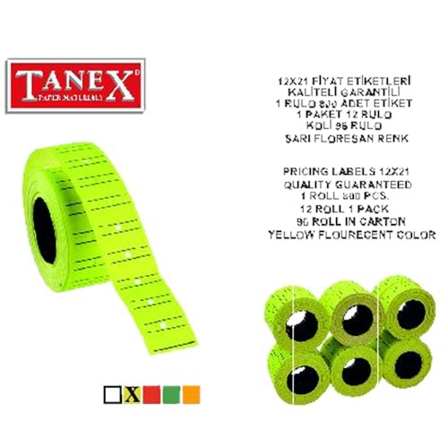 TANEX FİYAT ETİKETİ ÇİZGİLİ 12*21 FOSFORLU SARI