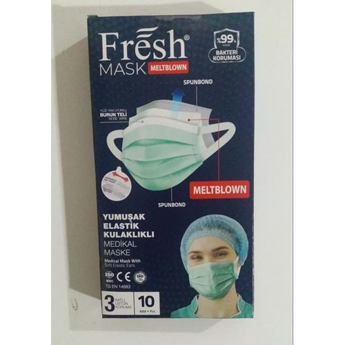 MAGIC FRESH MASK METBLOWN 3 KATLI YUMUŞAK ELASTİK KULAKLIKLI MEDİKAL MASKE 10 LU