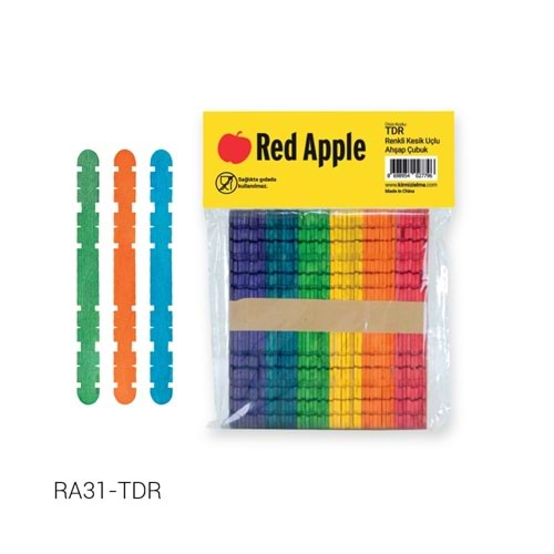 RED APPLE TAHTA ÇUBUK KESİK UÇLU RENKLİ DİL ÇUBUĞU-RA31-TDR