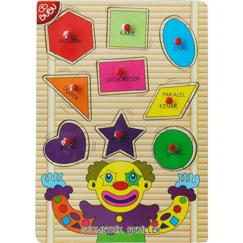 BU-BU AHŞAP PUZZLE PALYAÇO GEOMETRİK ŞEKİLLER-BUBU-AP0069