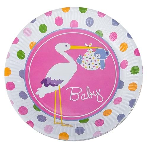 KİKAJOY BABY SHOWER PEMBE LEYLEK KARTON TABAK 8 Lİ-TBK015