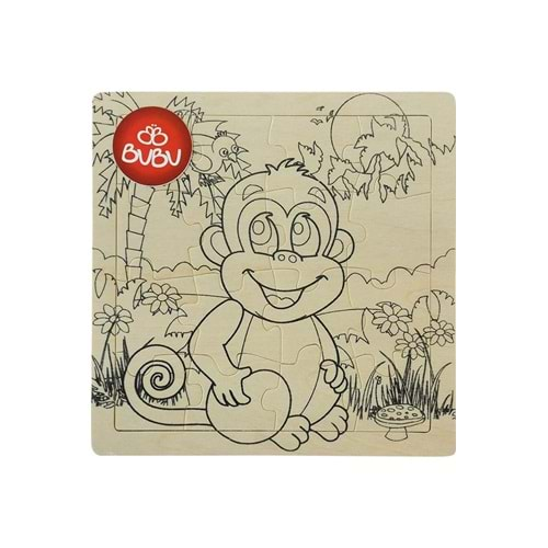 BUBU BOYANABİLİR 16 PARÇA AHŞAP PUZZLE MAYMUN FİGÜRLÜ 18*18 CM