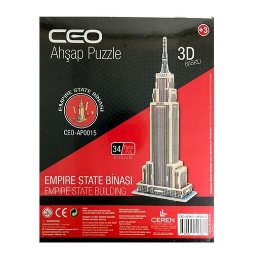 CEO EMPİRE STATE BİNASI 3D BASKILI AHŞAP PUZZLE 34 PARÇA